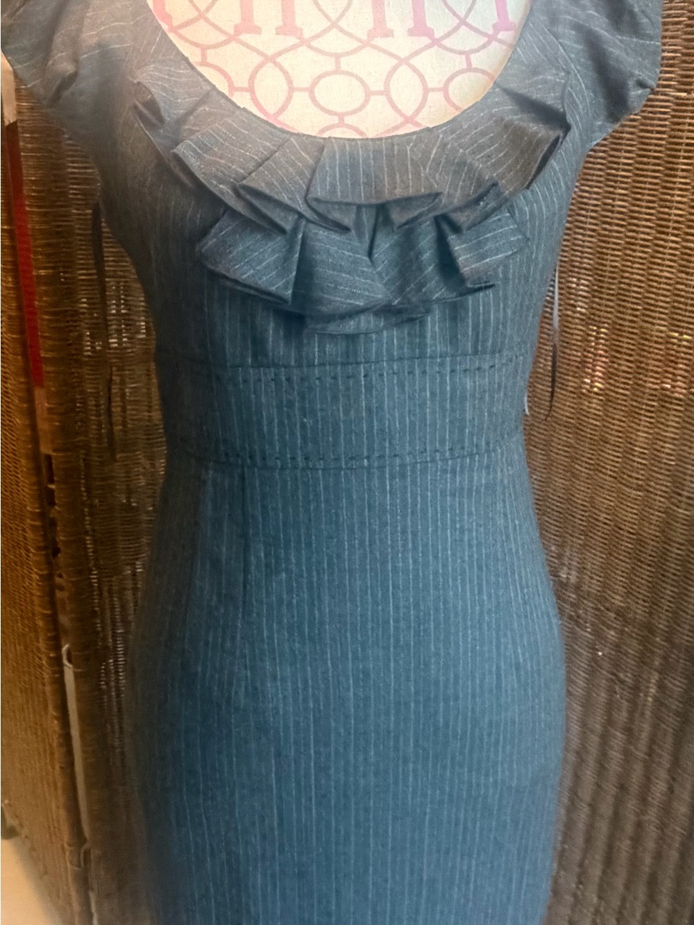 Rebecca Taylor Sleeveless Pinstripe Ruffle Neck Sheath Dress - gray